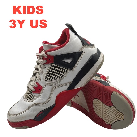 Jordan Other - Kids Jordan 4‎ Retro White Red Black Basketball Shoes BQ7669 160 Size 3Y